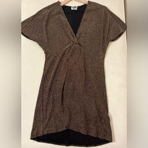 Show Me Your MuMu Dress - Women’s Large Gold - Metallic Mini V-Neck